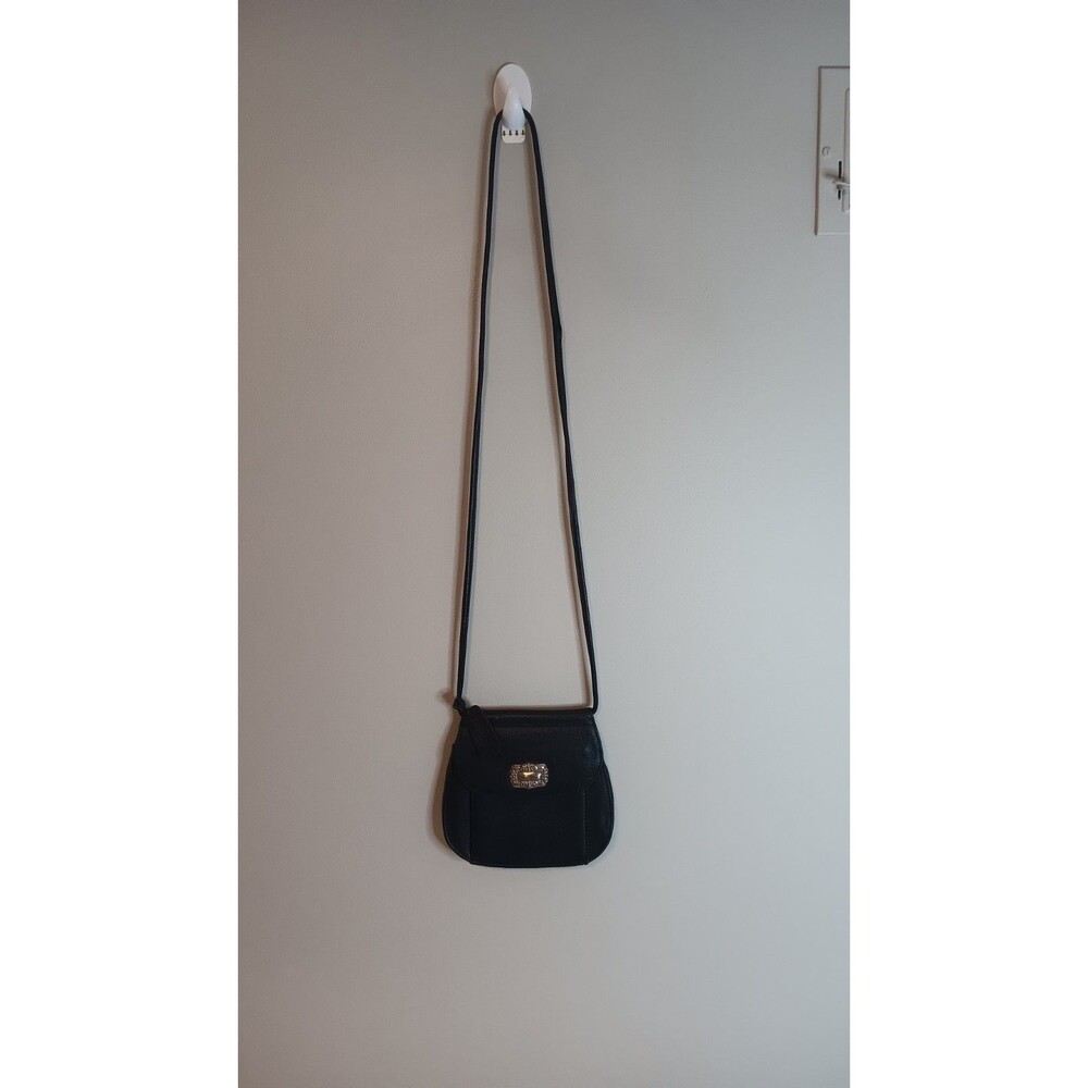 Fossil Black Pebbled Leather Mini Bag Small Flap Embellished Silver Accent